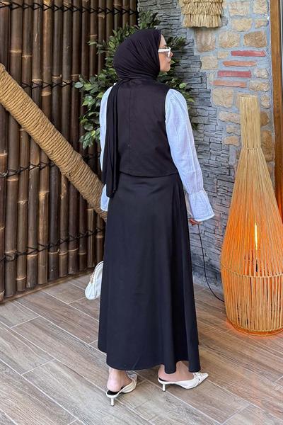 Gabardin Yelek-Etek İkili Tesettür Takım Siyah