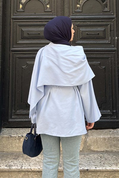 Pelerin Detaylı Oversize Tunik Bebe Mavisi
