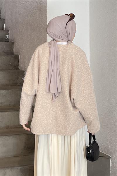Bağlamalı Kaşe Kimono Bej