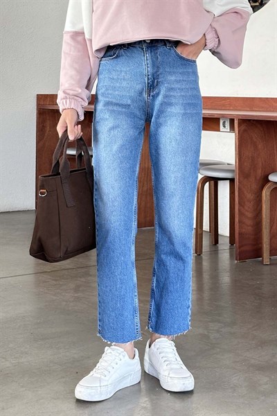 Kesik Paça Fit Jean Parlament Mavisi