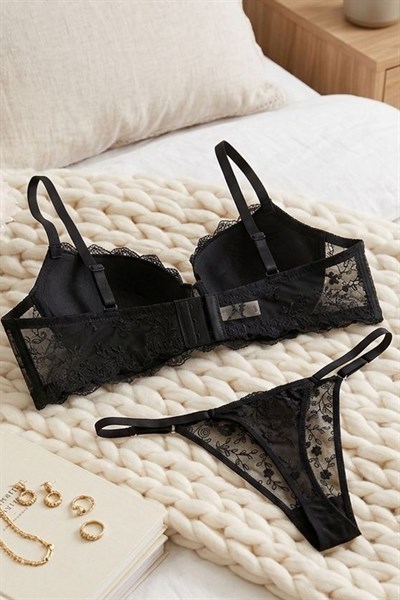 Destekli Brode Sütyen Takımı Siyah