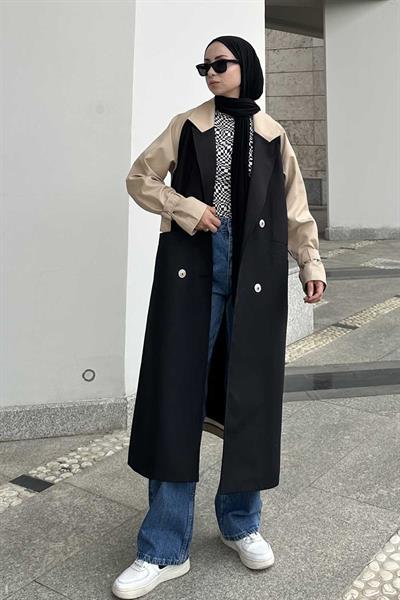 Retrica İki Renk Trençkot Bej