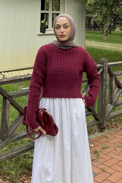 Crop Triko Kazak Bordo