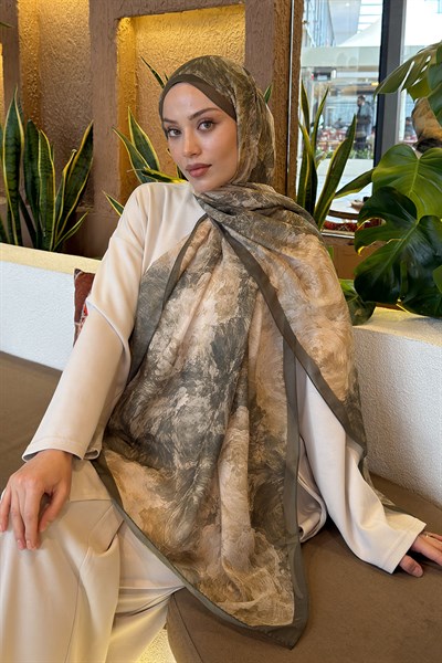 Gül Çiçek Desen Ferah Şal Haki