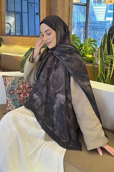 Gül Desen Bambu Şal Koyu Yeşil