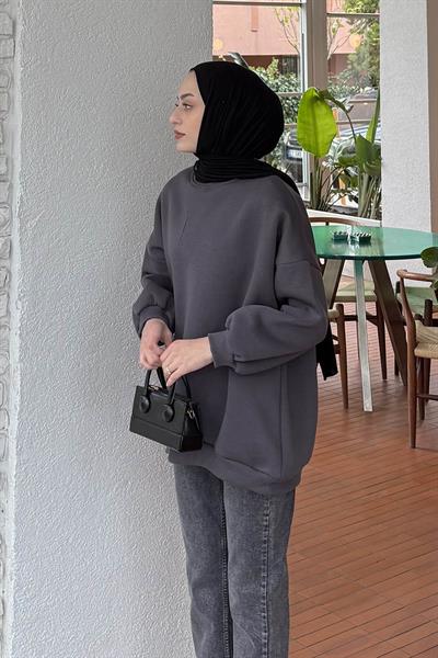 Jasmin Bisiklet Yaka Oversize Sweat Antrasit