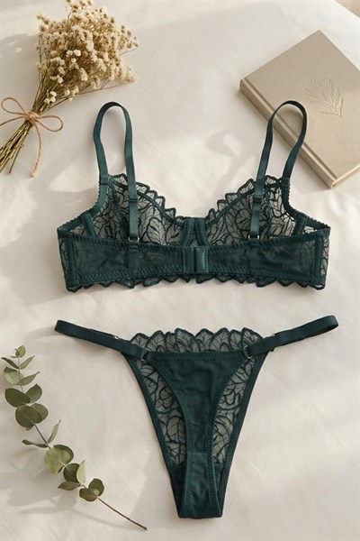 Dantelli Bralet  Sütyen Takım Zümrüt Yeşili