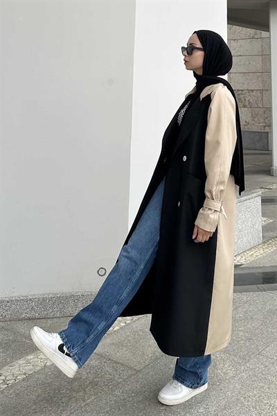 Retrica İki Renk Trençkot Bej