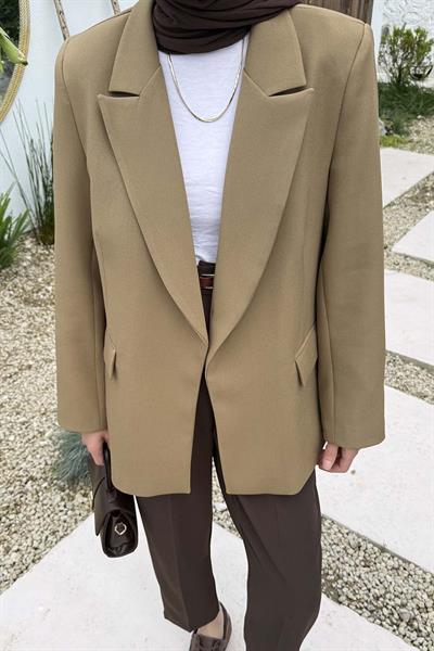 Çizgili Astarlı Tesettür Ceket Haki