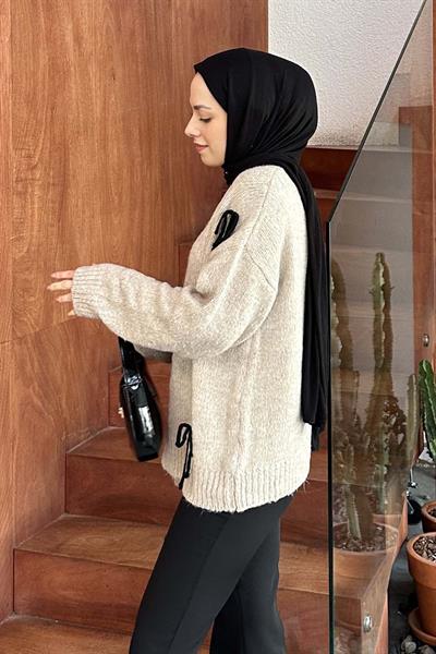 Fiyonk Detaylı Hırka Sütlü Kahve