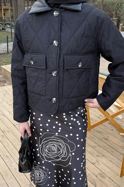 Deri Yaka Kapitone Mont Siyah