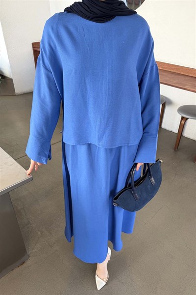 Kol Biye Detaylı Takım Saks Mavisi