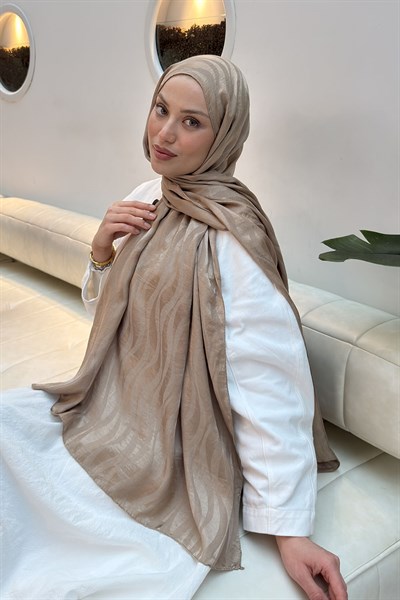 Shine Desen Ayrobin Floş Jakar Şal vizonrengi