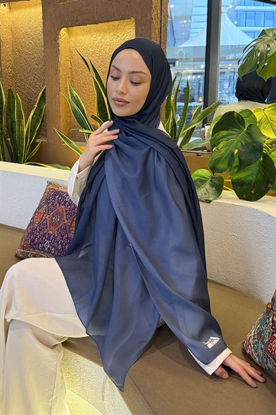 Degrade Desen Soft Şal Lacivert