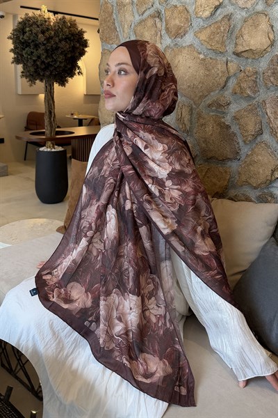 Vintage Flower Desen Bambu Şal Kahverengi