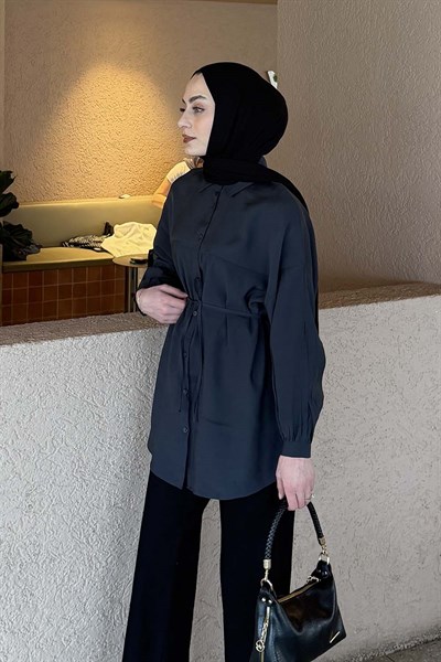 Lamelif Bağlamalı Gömlek Antrasit