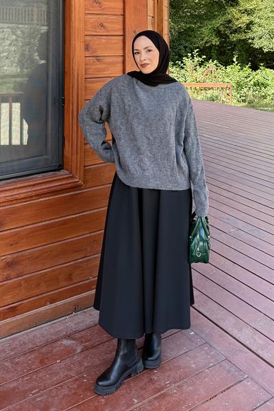 Kendinden Desenli Triko Kazak Antrasit