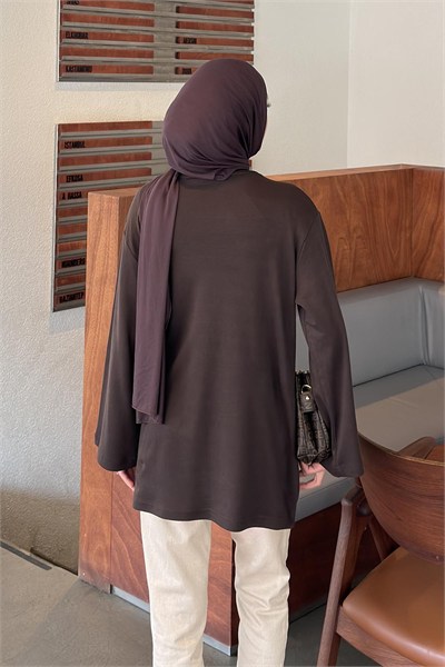 Bisiklet Yaka Basic Bluz Acı Kahverengi