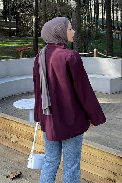 Fiyonk Detaylı Trençkot Mürdüm