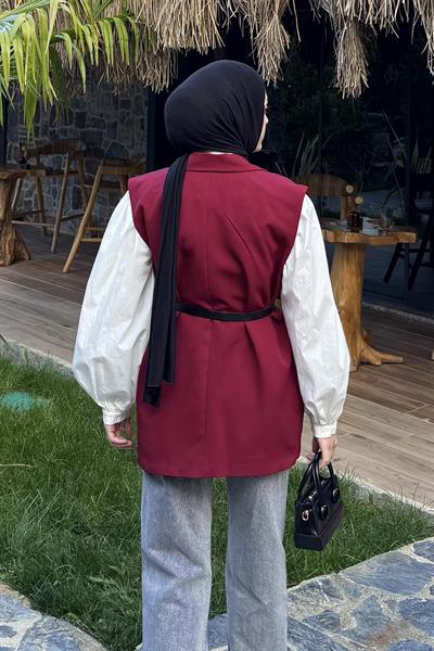 Cep Detaylı Yelek Bordo