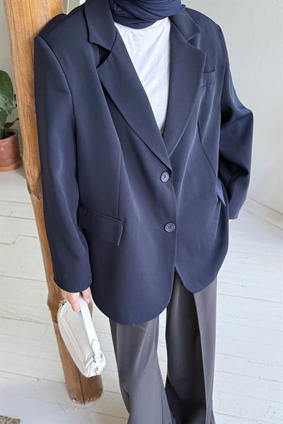 Dekoratif Cep Detaylı Tesettür Ceket Siyah