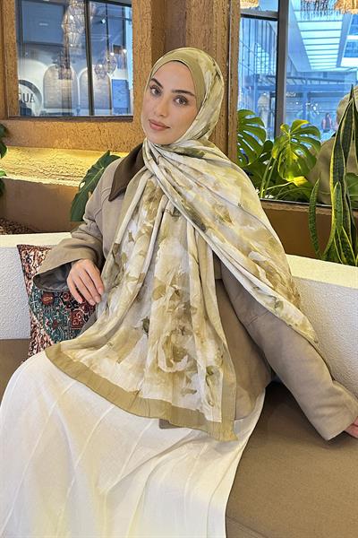 Gül Desen Bambu Şal Mint Yeşili