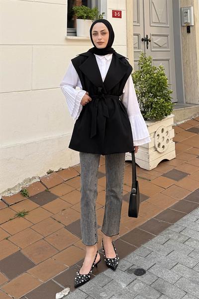 Kolsuz Tesettür Yelek Siyah