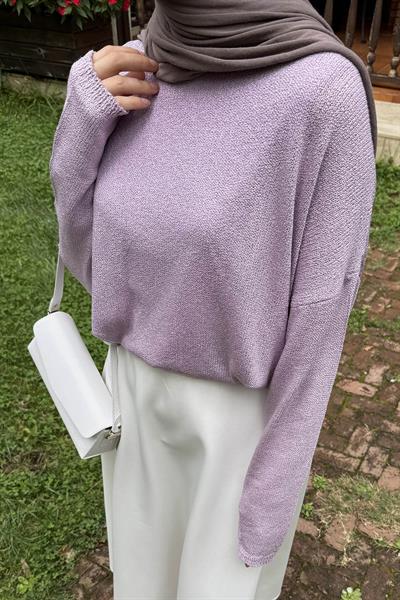 Kayık Yaka Triko Kazak Lila