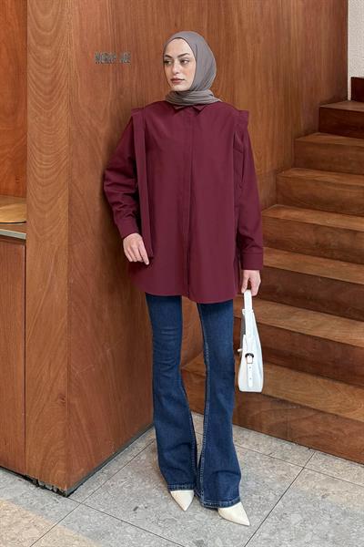 Omuz Vatka Detaylı Tesettür Gömlek Bordo
