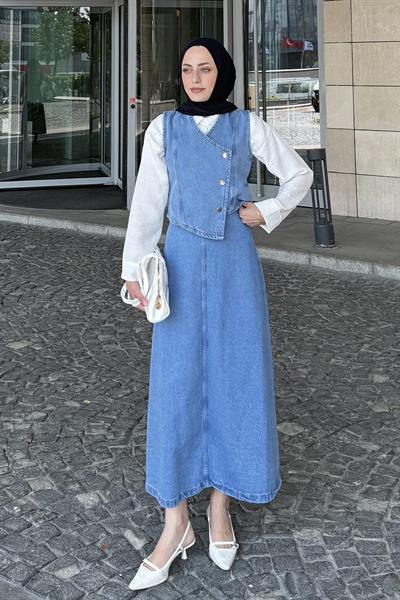 Kruvaz Kapama Kot Etekli Takım Mavi