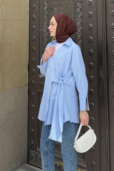 Bağlama Detaylı Tesettür Gömlek Bebe Mavisi