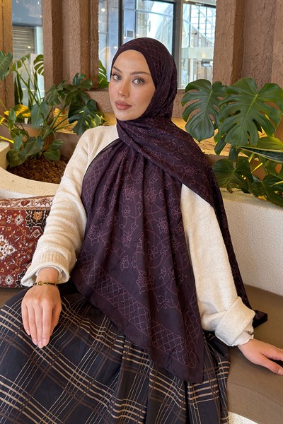 Geometrik Desen Bambu Şal Mor