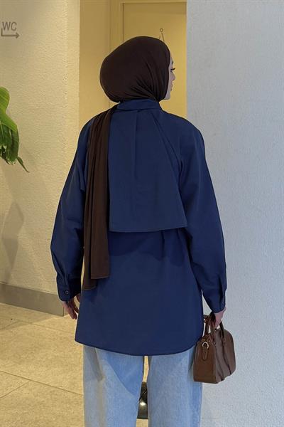 Pelerin Detaylı Gömlek Lacivert