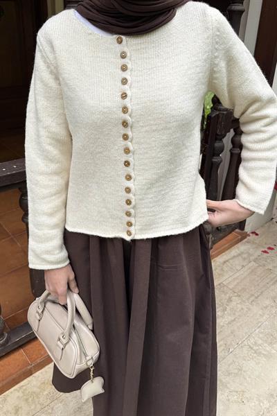 Düğme Detaylı Hırka Natural