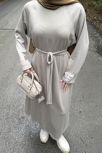 Arma Detaylı Elbise Bej