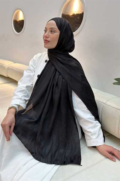 Shine Desen Ayrobin Floş Jakar Şal Siyah