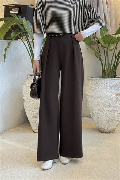 Dökümlü Palazzo Pantolon Acı Kahverengi