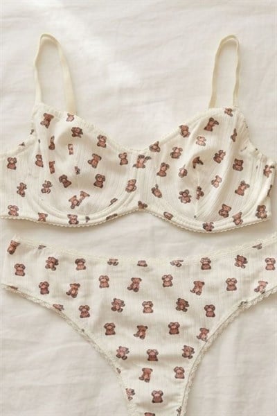 Desnli Sütyen Takım Kahverengi