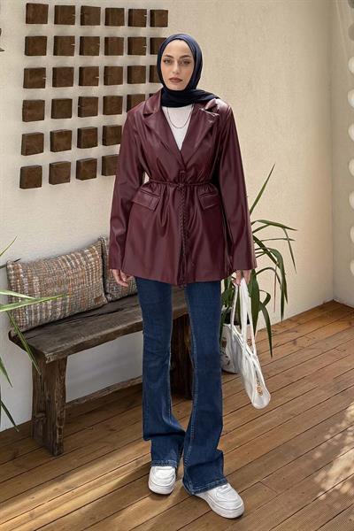 Oversize Deri Ceket Bordo