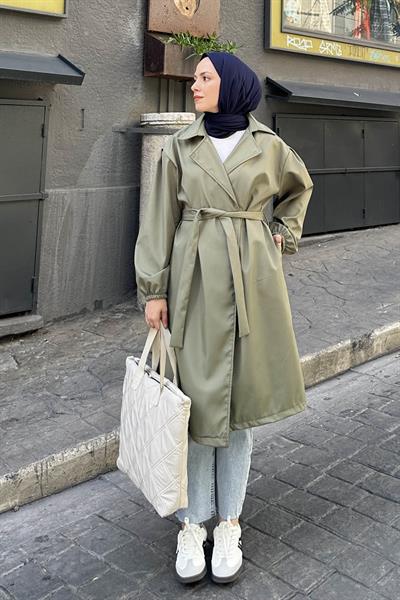 Kol Elastik Detaylı Trençkot Haki