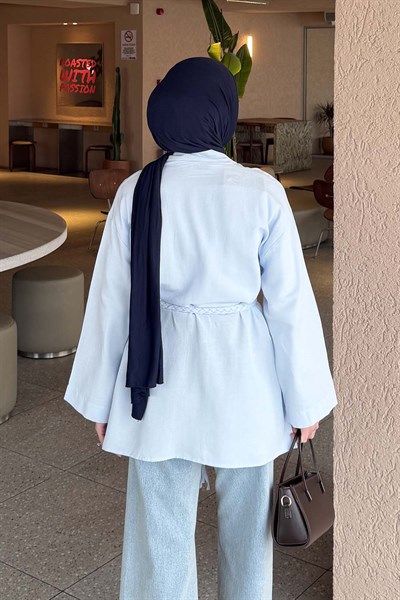 Örgü Bağlamalı Kimono Ceket Bebe Mavisi