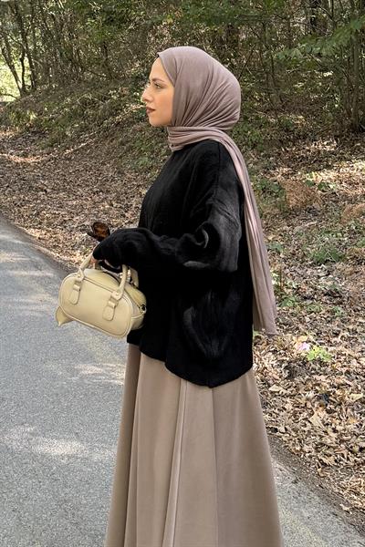 Kendinden Desenli Triko Kazak Siyah