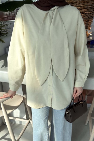 Fular Detaylı Gömlek Krem