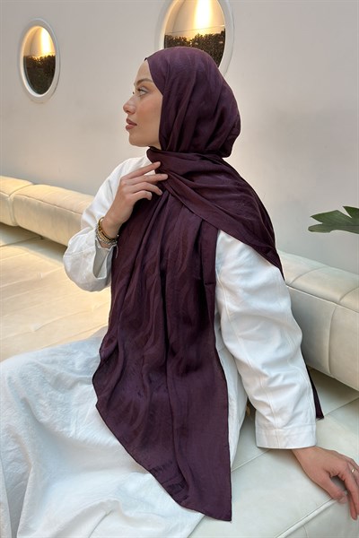 Shine Desen Ayrobin Floş Jakar Şal Mürdüm