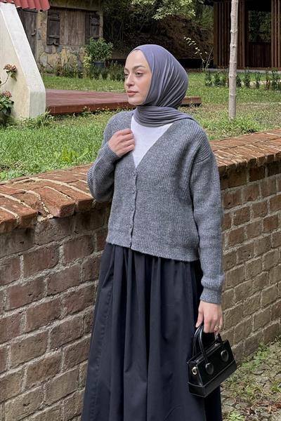 Crop V Yaka Hırka Antrasit