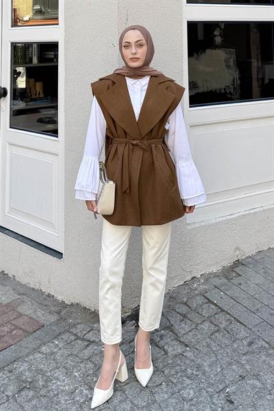 Kolsuz Tesettür Yelek Kahverengi