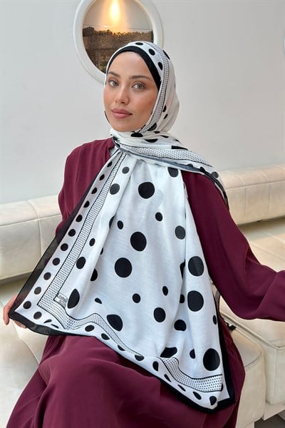 Puantiye Desen Soft Şal Siyah Beyaz
