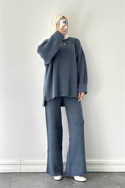 Fitilli Triko Takım İndigo