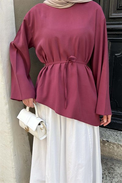 Bağlama Detaylı Asimetrik Kesim Gömlek Bordo