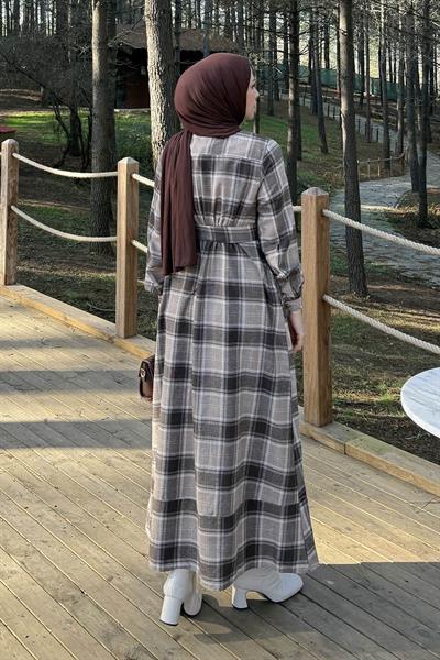 Ekose Desen Elbise vizonrengi